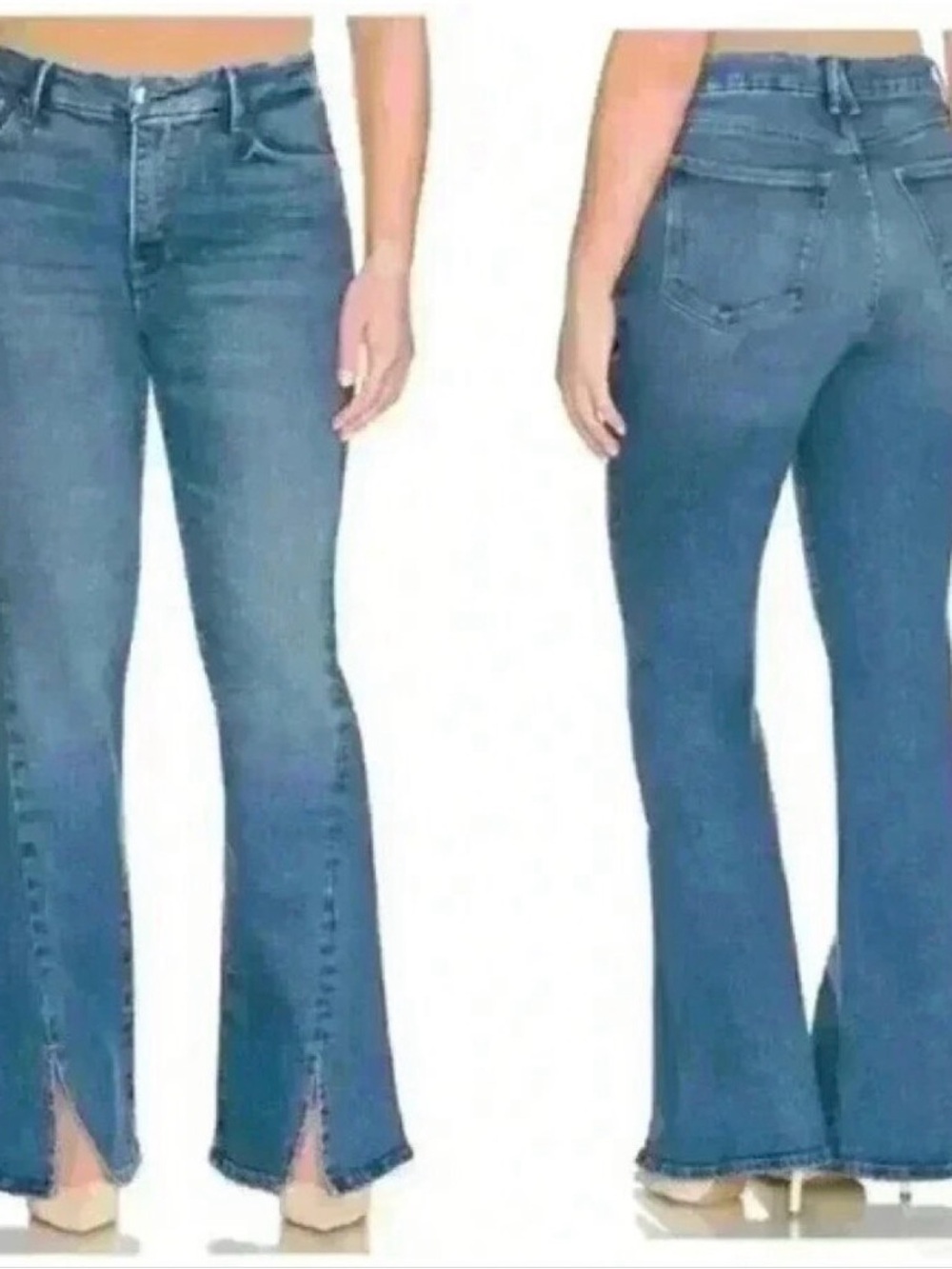 Women's Plus 18 Good American Good Legs Flare Twisted Slit High Rise Jeans